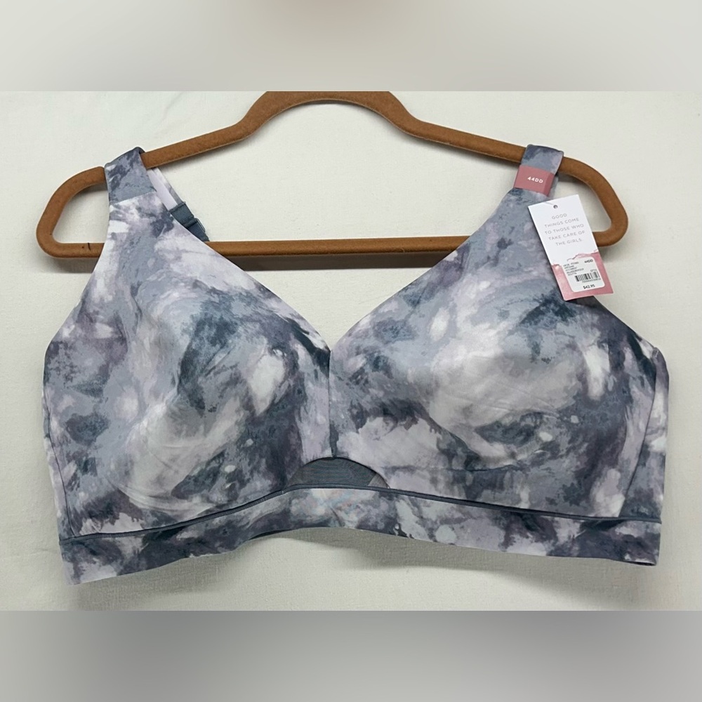 Cacique Bra Comfort Bliss Lightly Lined No-Wire Bra 44DD Purple Fray Water Color